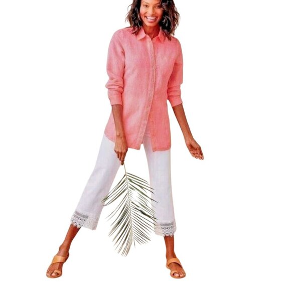 Soft Surroundings NWT White Wide Leg Crop Crochet Lace Hem Pants Size 10(Missy) - Picture 4 of 11